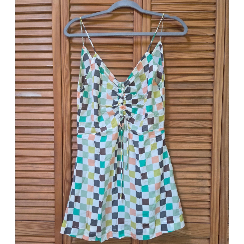 Acacia Swimwear Blue and White Ruched Camisole Dress